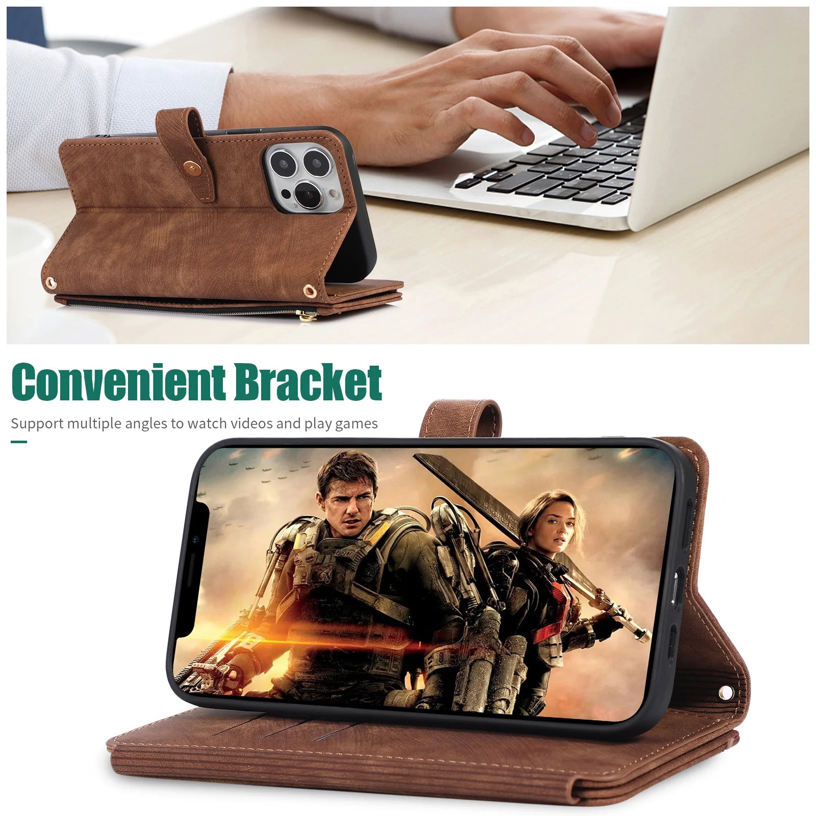 Wallet Case for iPhone – Leather Cover with Card Holder &amp; Lanyard