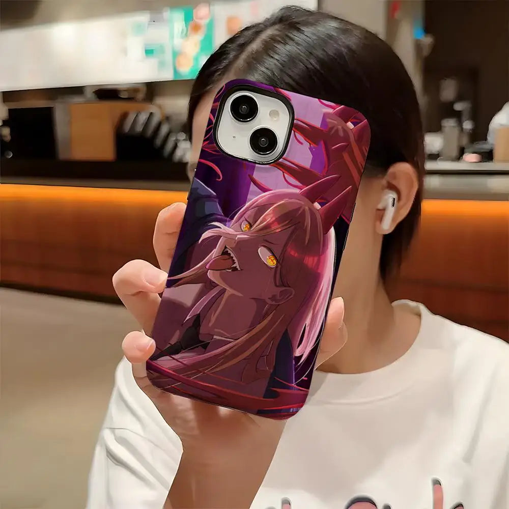 Power Chainsaw Man Anime Phone Case – Two-in-One Glossy HD Hard PC Cover