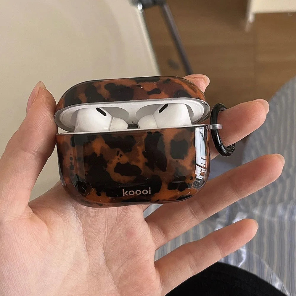 Leopard Print Soft Case with Hook for AirPods 4