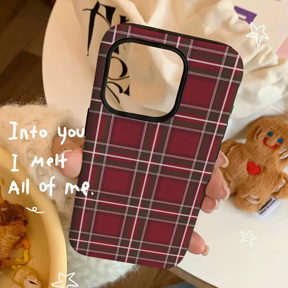 Ins Red British Style Phone Case – Acrylic & TPU Two-in-One Magnetic Cover