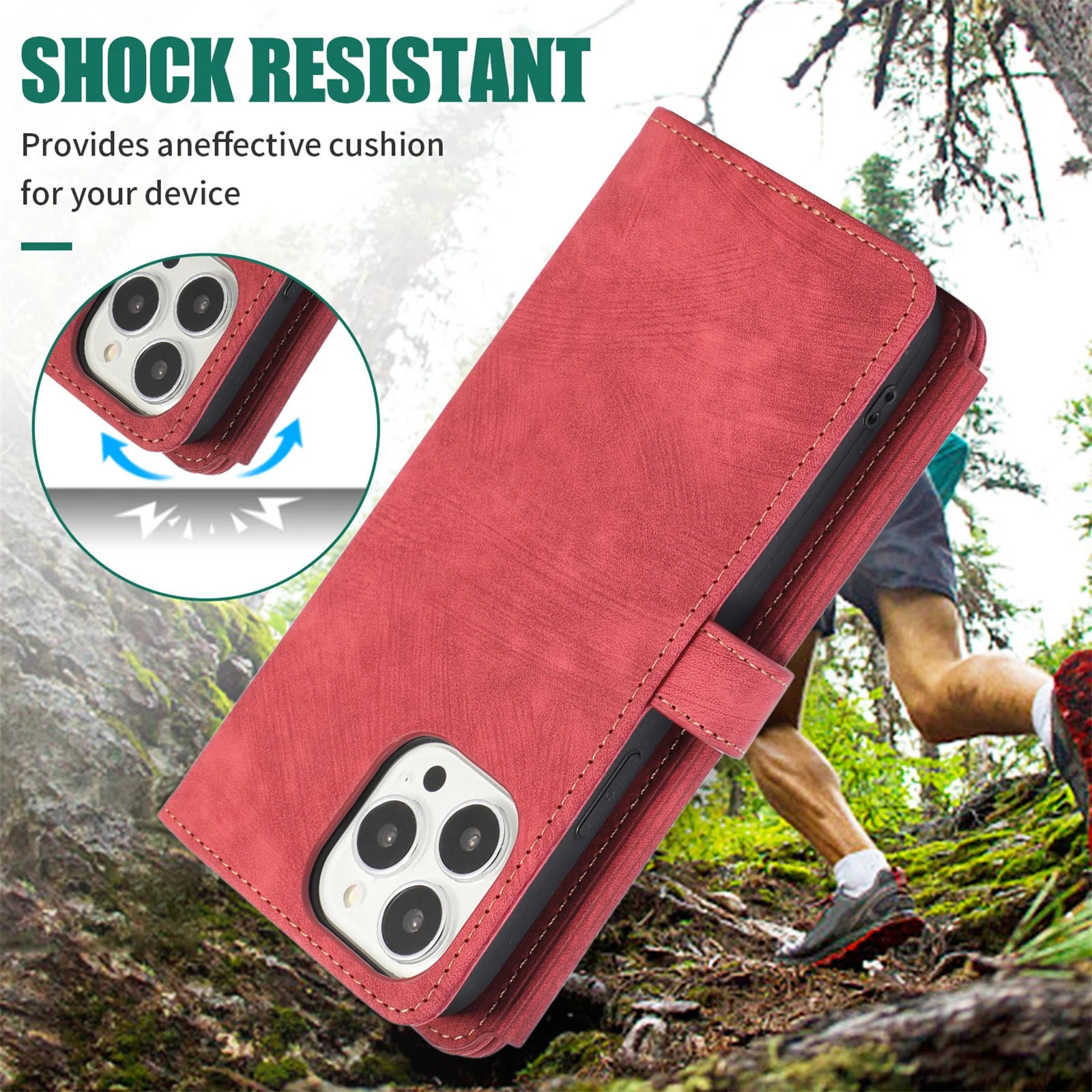 Wallet Case for iPhone – Leather Cover with Card Holder &amp; Lanyard