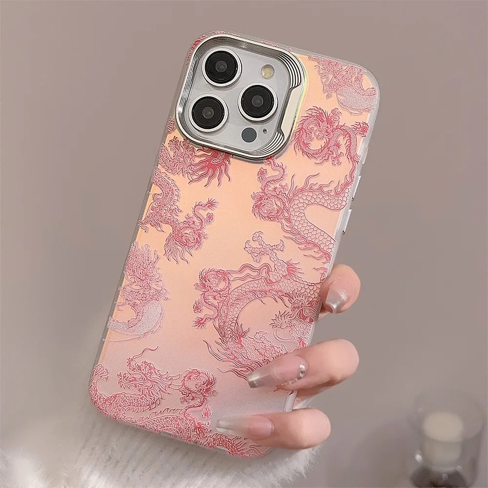 Cartoon laser pink dragon 3D shockproof phone case for iphone