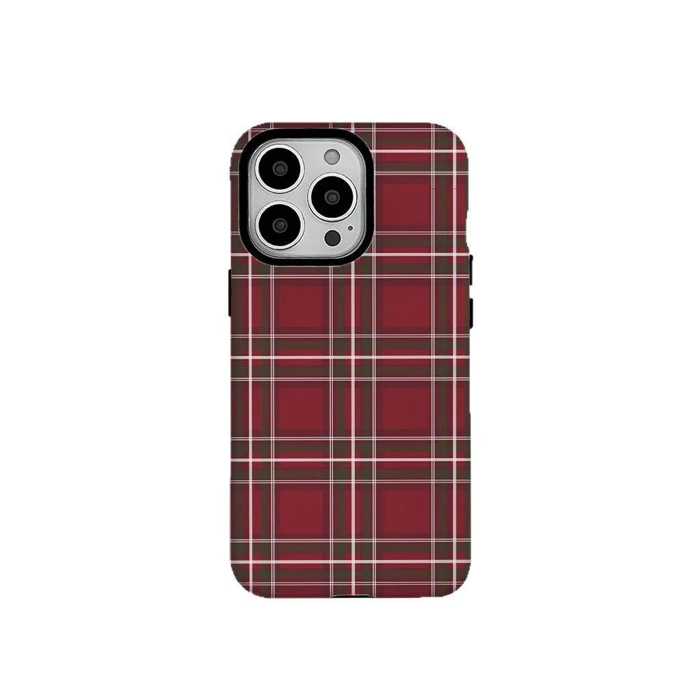 Ins Red British Style Phone Case – Acrylic & TPU Two-in-One Magnetic Cover