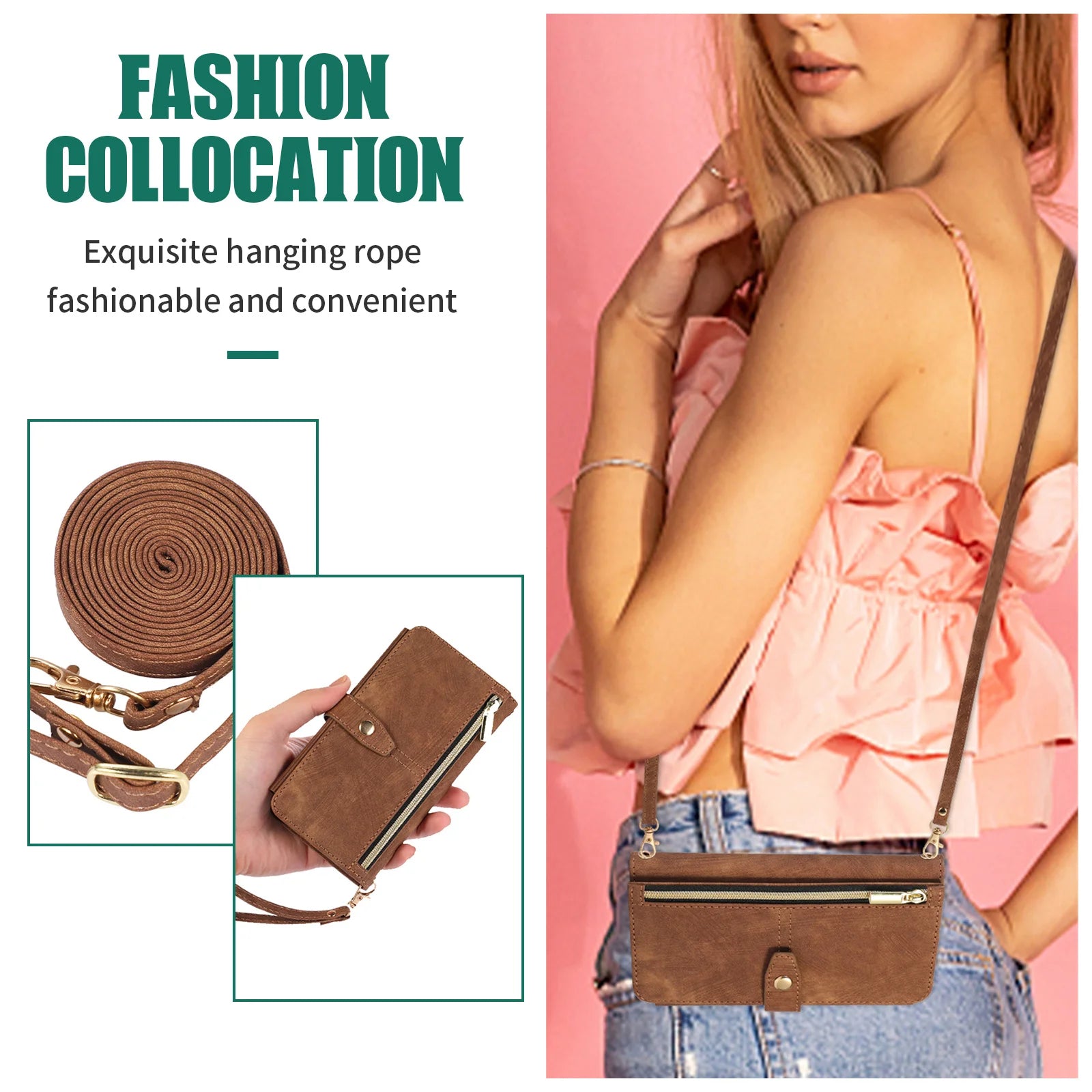 Wallet Case for iPhone – Leather Cover with Card Holder &amp; Lanyard