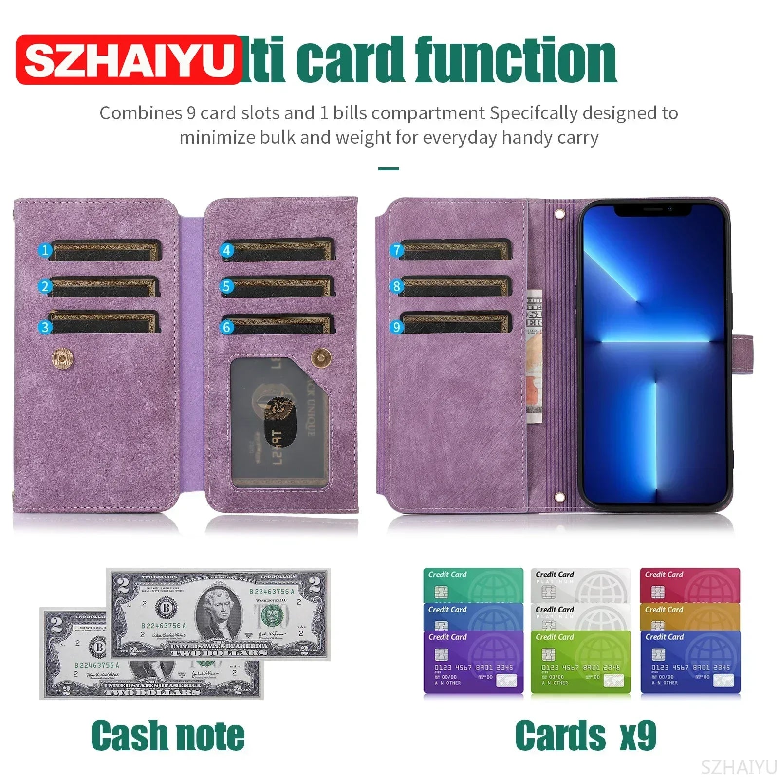 Crossbody Zipper Wallet Phone Case for iPhone Lanyard Leather Cover