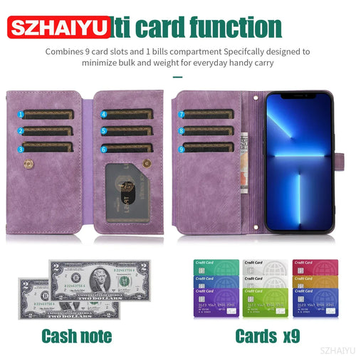 Crossbody Zipper Wallet Phone Case for iPhone Lanyard Leather Cover