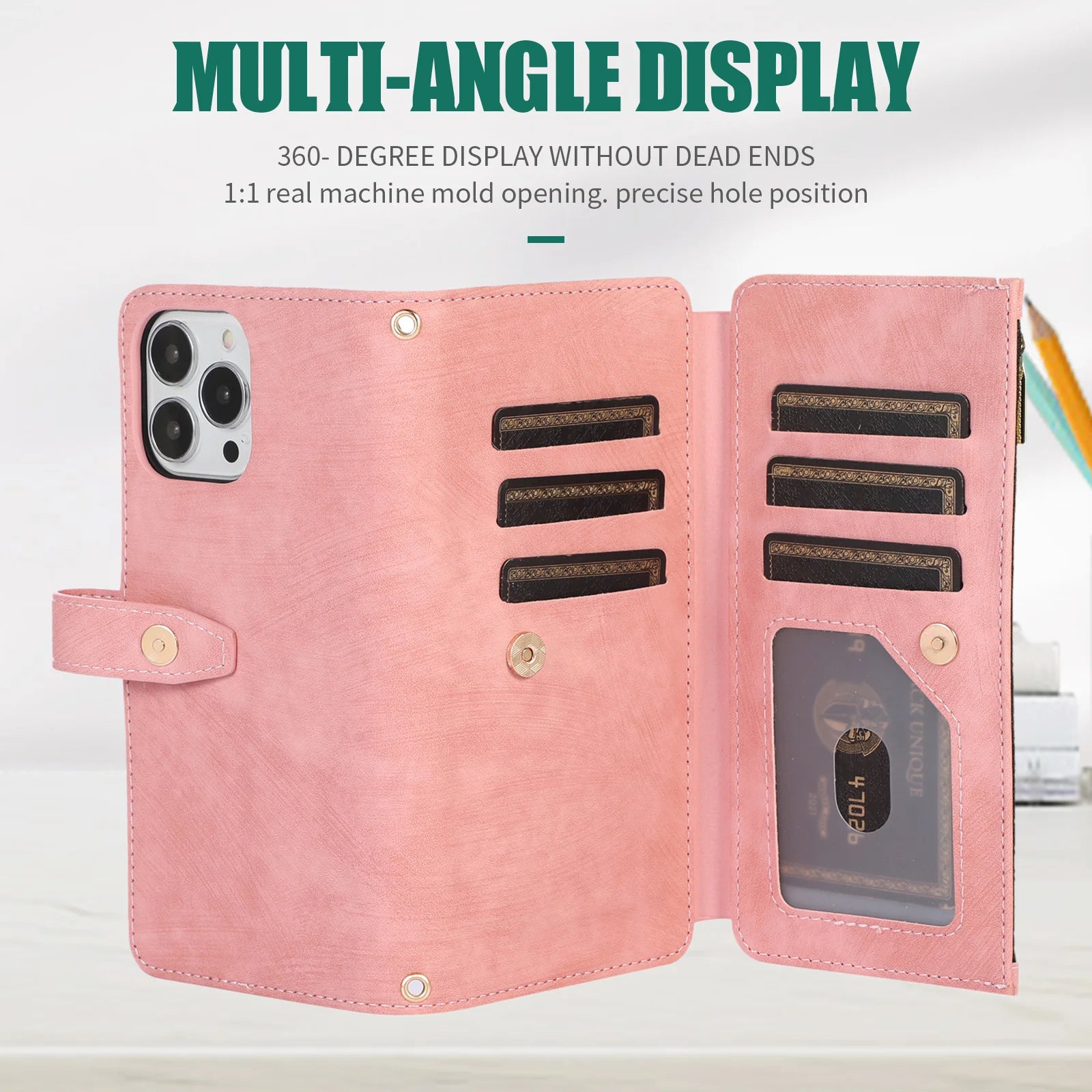 Crossbody Zipper Wallet Phone Case for iPhone Lanyard Leather Cover