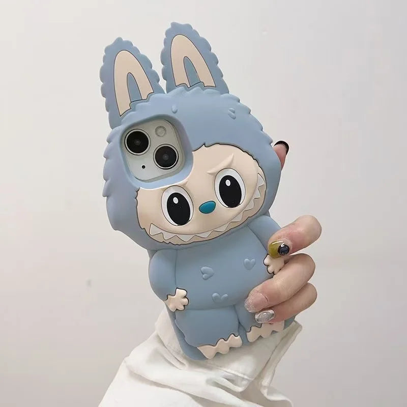 3D Cartoon Kawaii Monster Rabbit Case with Lanyard iphone 11 to 16 Pro MaxPlus