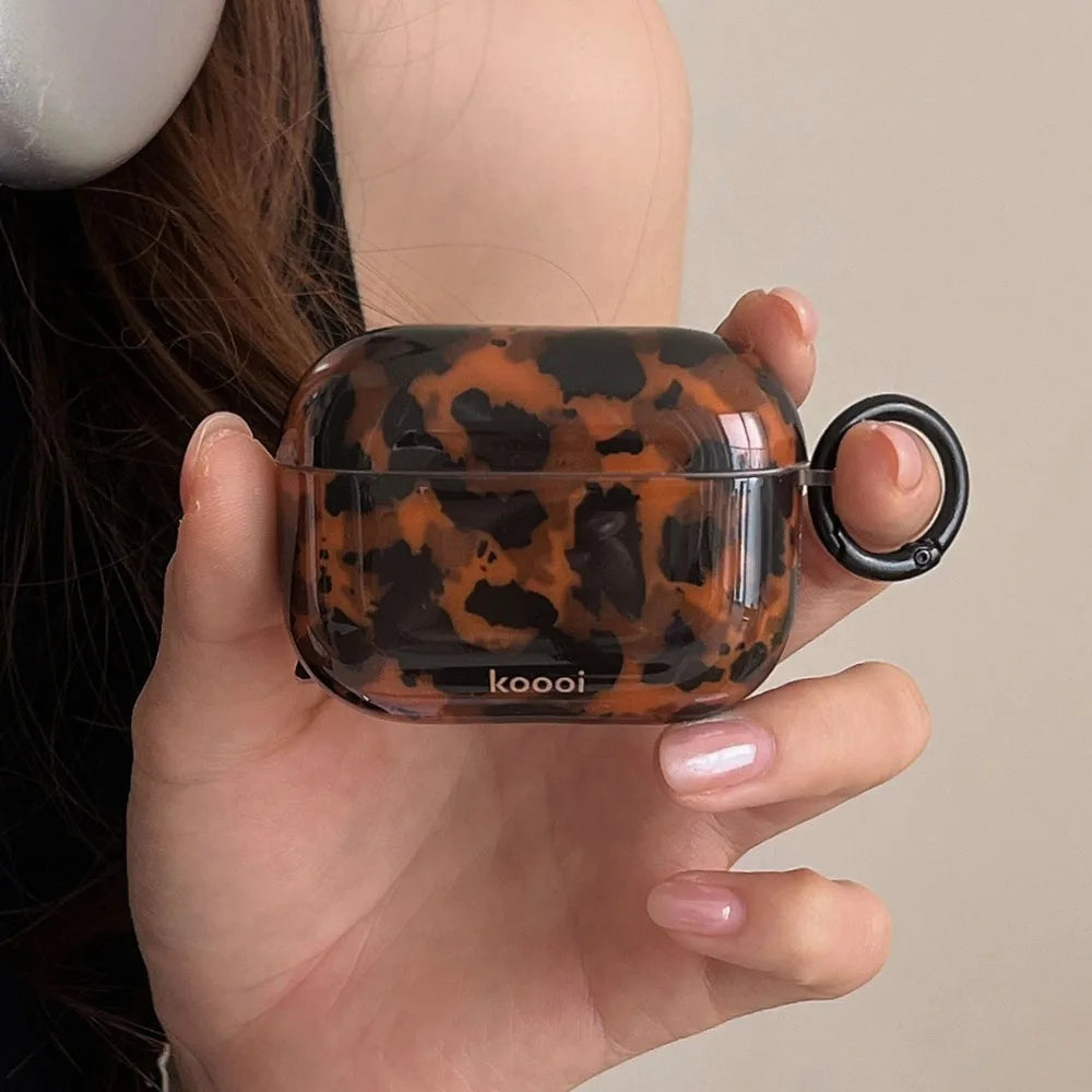 Leopard Print Soft Case with Hook for AirPods 4