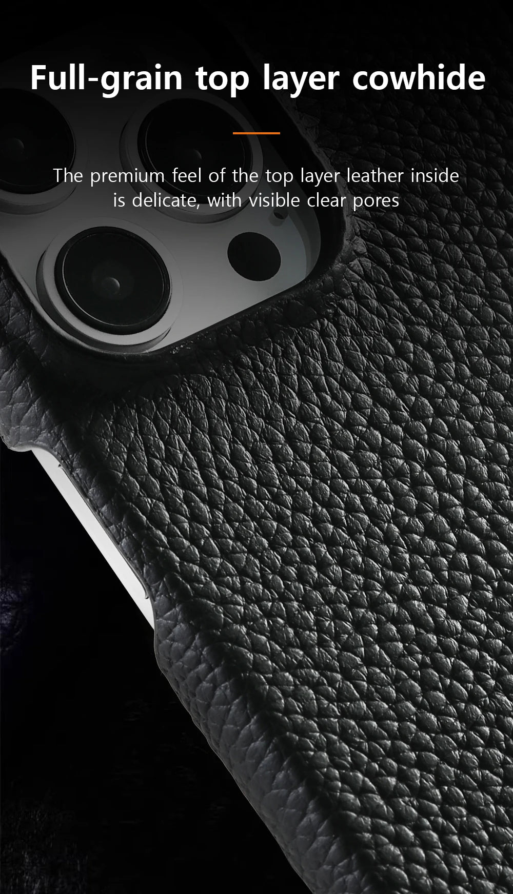 Luxury Natural Cowhide Lychee Leather MagSafe Case