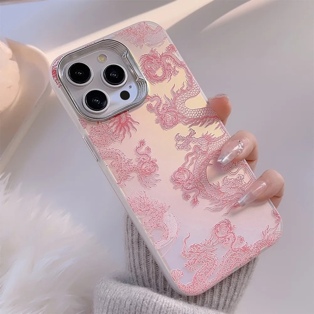 Cartoon laser pink dragon 3D shockproof phone case for iphone