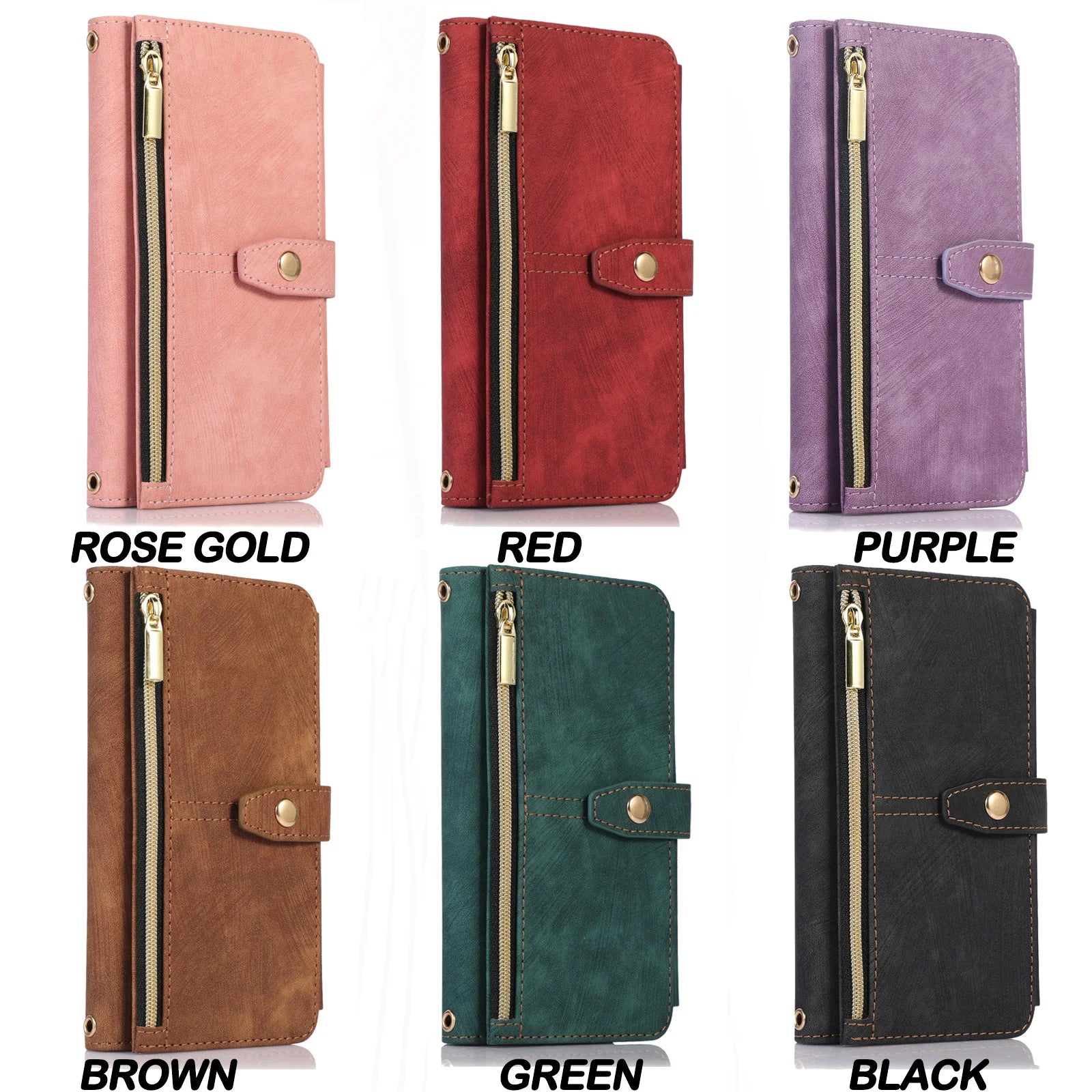 Crossbody Zipper Wallet Phone Case for iPhone Lanyard Leather Cover