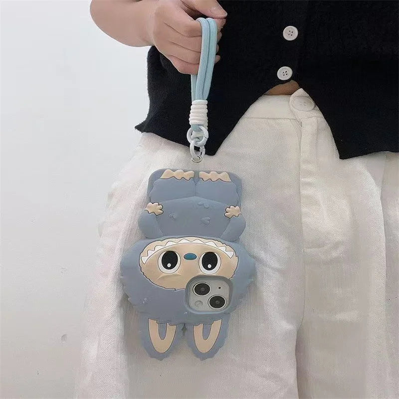 3D Cartoon Kawaii Monster Rabbit Case with Lanyard iphone 11 to 16 Pro MaxPlus