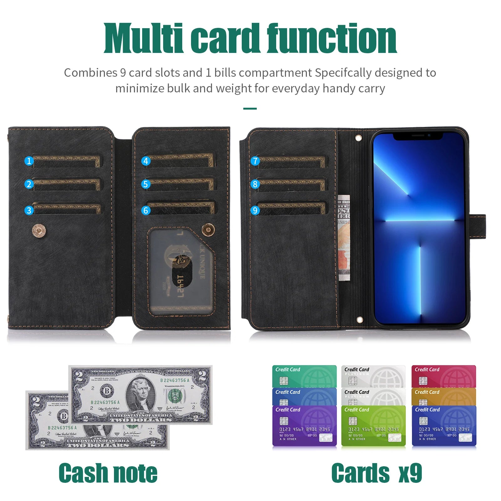 Crossbody Zipper Wallet Phone Case for iPhone Lanyard Leather Cover