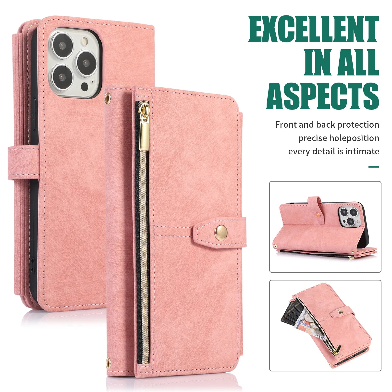 Wallet Case for iPhone – Leather Cover with Card Holder &amp; Lanyard