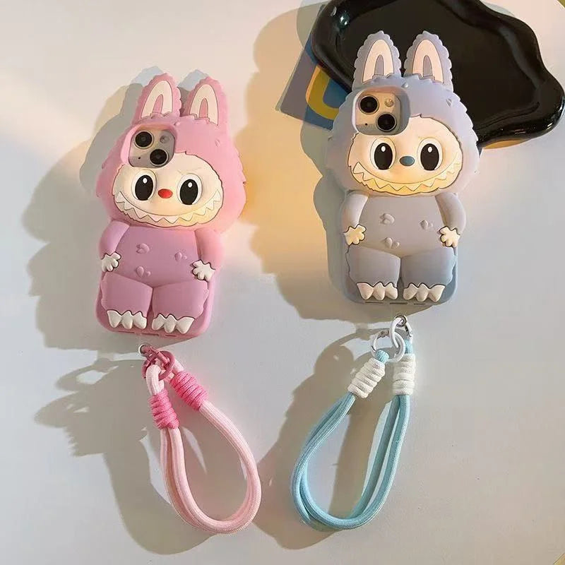 3D Cartoon Kawaii Monster Rabbit Case with Lanyard iphone 11 to 16 Pro MaxPlus