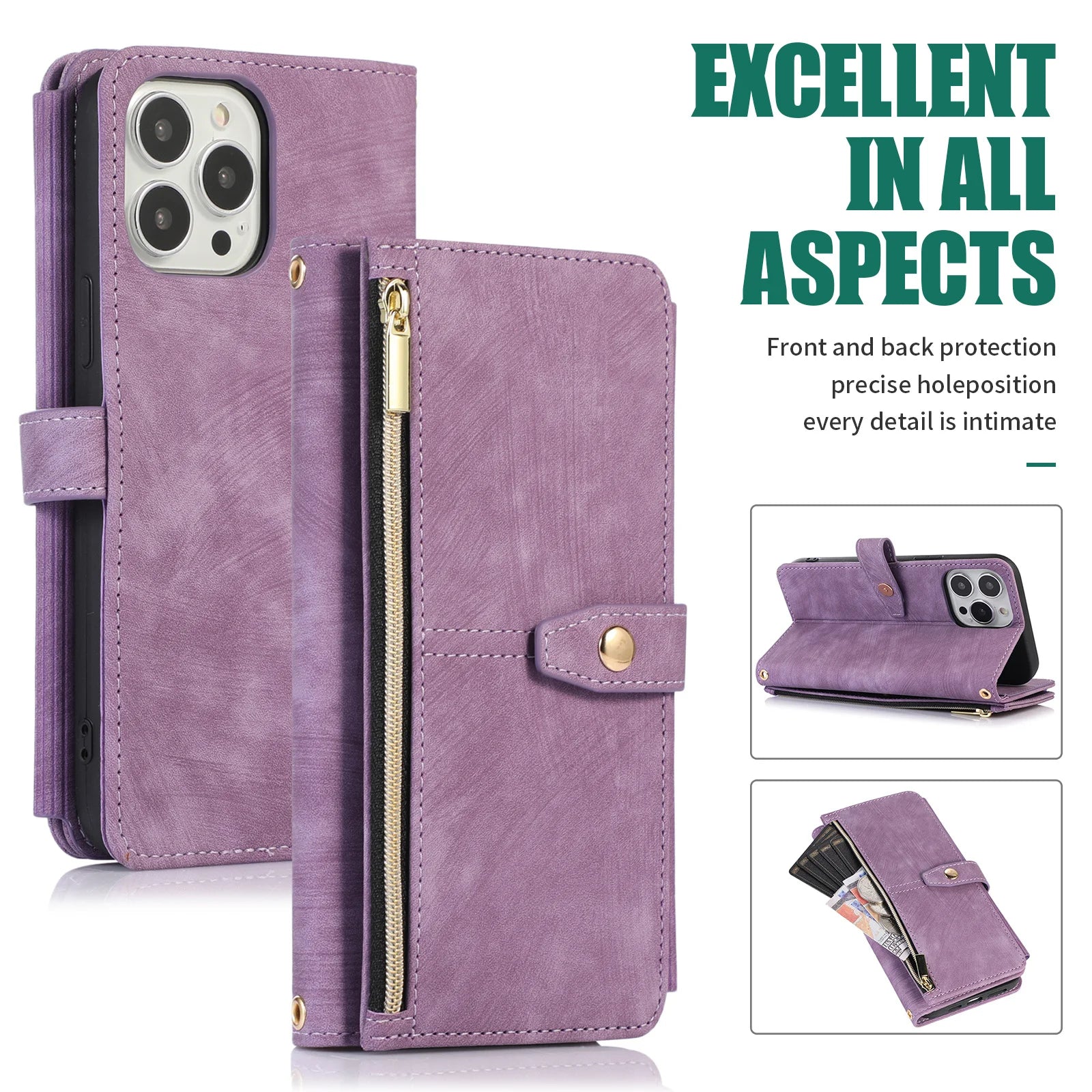 Crossbody Zipper Wallet Phone Case for iPhone Lanyard Leather Cover