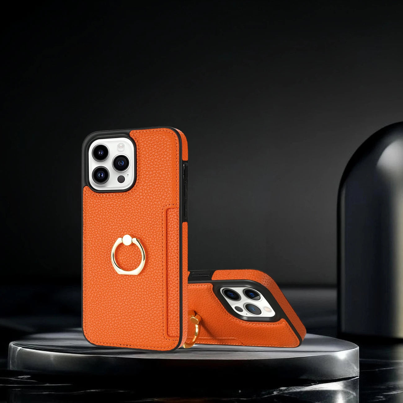 Ring Holder Card Slot Leather Wallet Phone