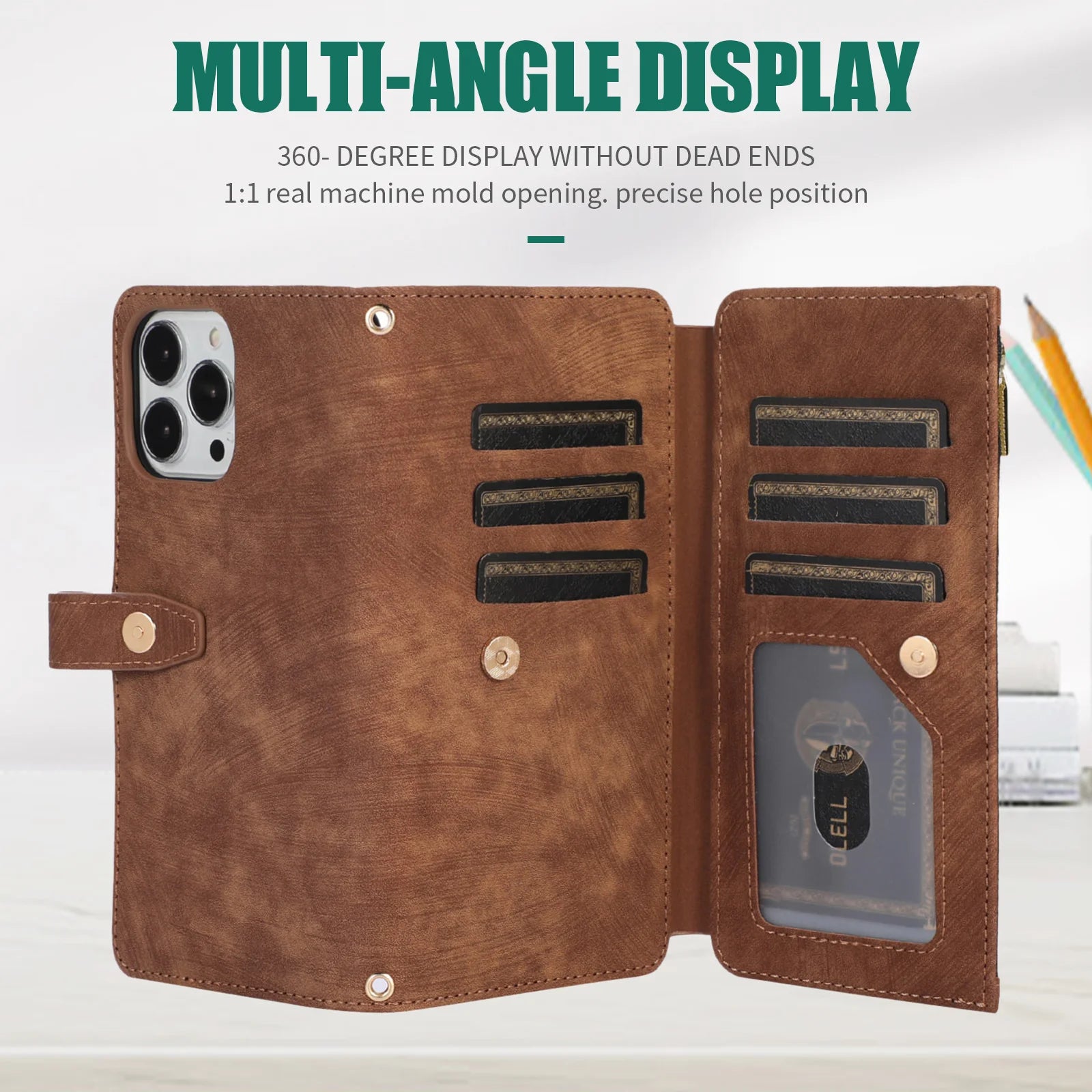 Wallet Case for iPhone – Leather Cover with Card Holder &amp; Lanyard