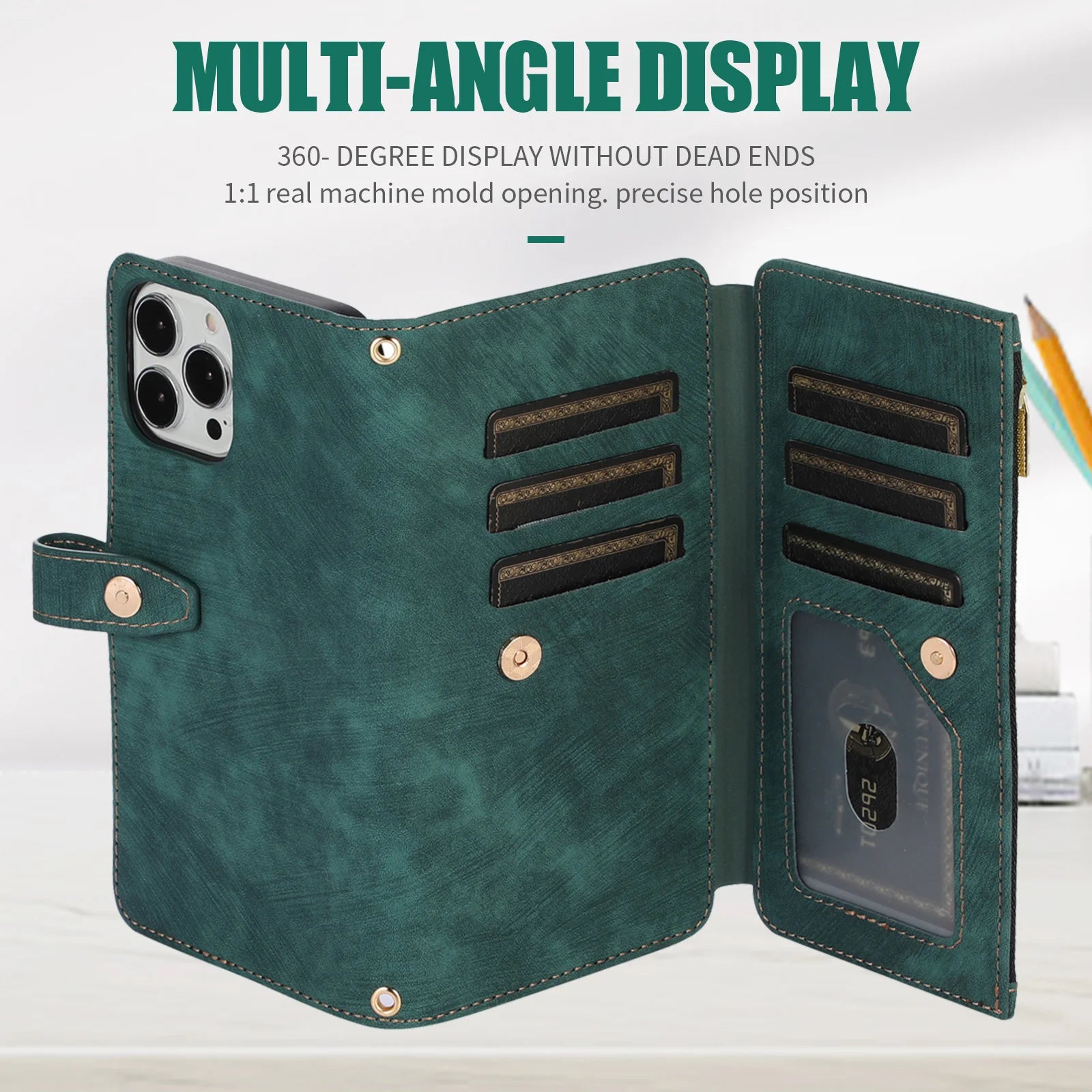 Wallet Case for iPhone – Leather Cover with Card Holder &amp; Lanyard