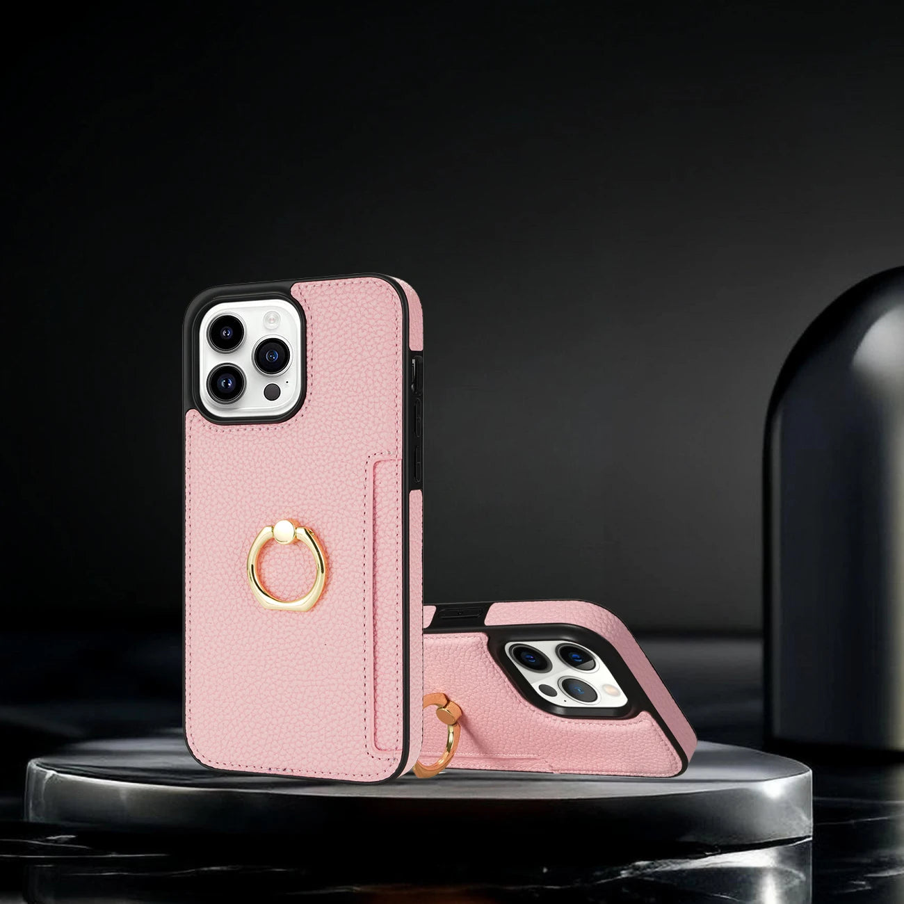 Ring Holder Card Slot Leather Wallet Phone