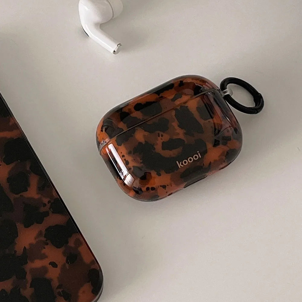 Leopard Print Soft Case with Hook for AirPods 4