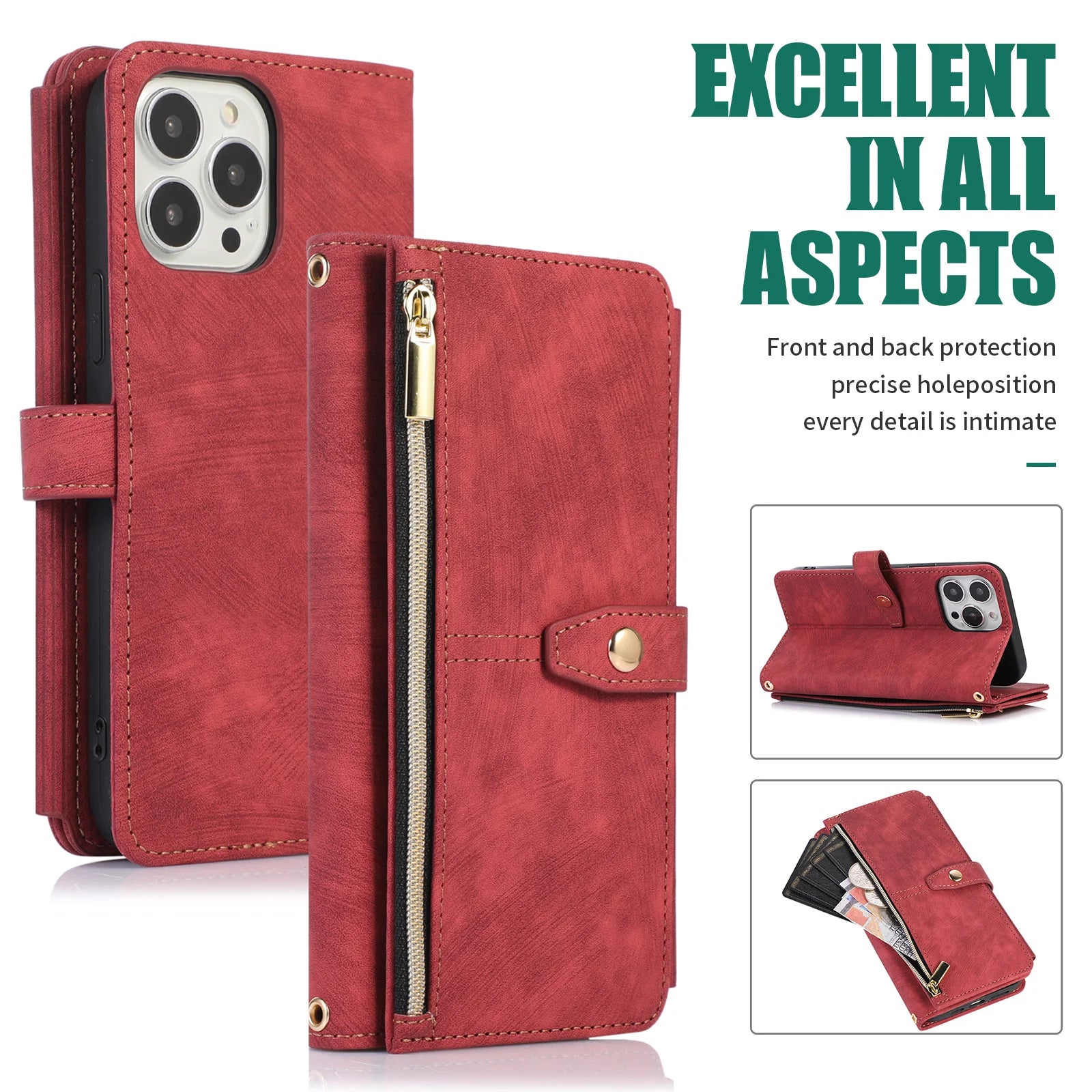 Wallet Case for iPhone – Leather Cover with Card Holder &amp; Lanyard