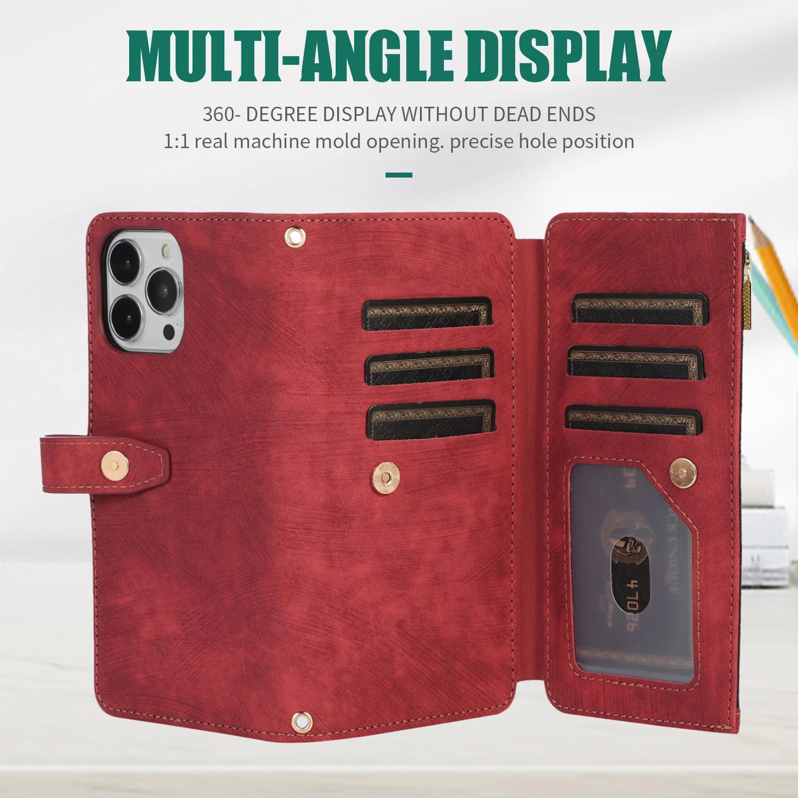 Crossbody Zipper Wallet Phone Case for iPhone Lanyard Leather Cover