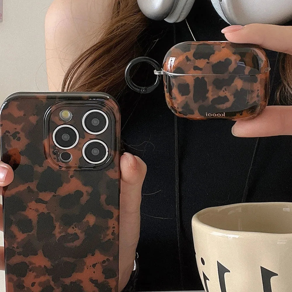 Leopard Print Soft Case with Hook for AirPods 4